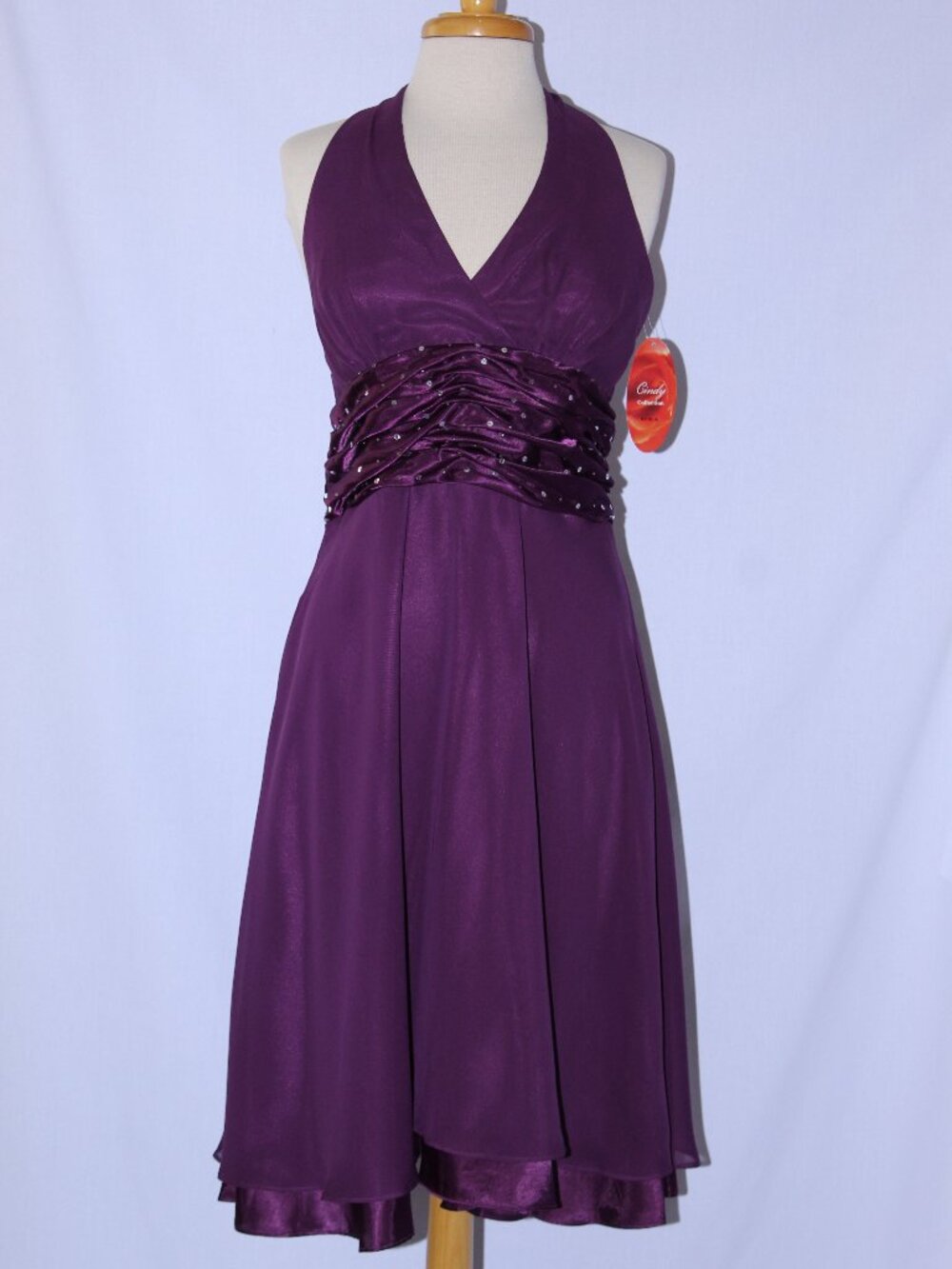 Cindy #1118 Chiffon Halter Special Occasion Dress-Size 2X- PLUM-NEW